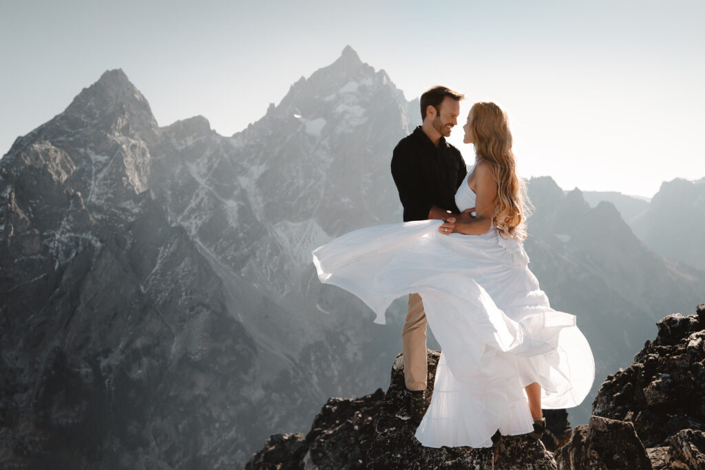 A bride and groom elope on a mountaintop in Jackson Hole
