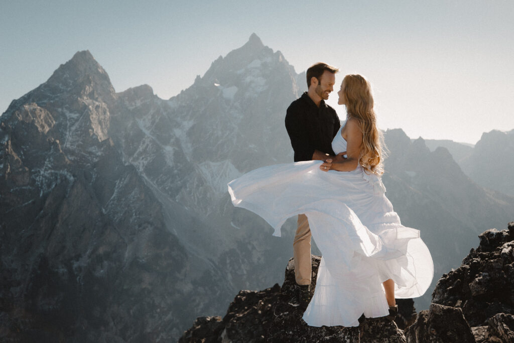 A bride and groom elope on a mountaintop in Jackson Hole