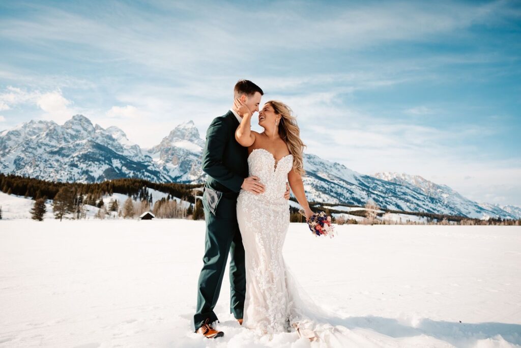 Snowy winter wedding in Grand Teton National Park.