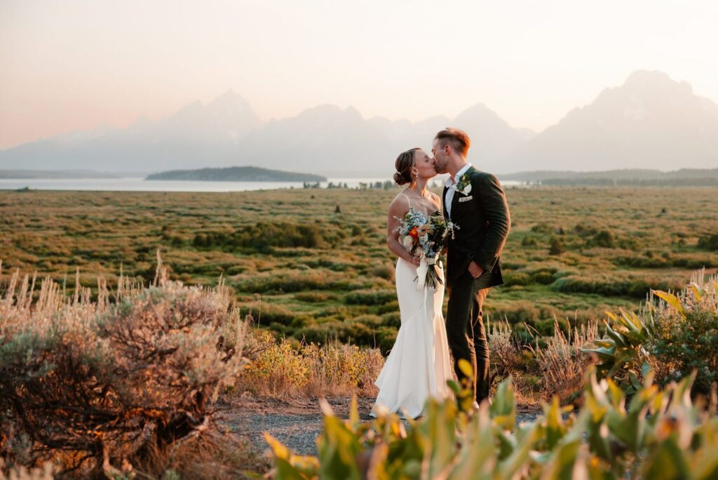Bride and groom celebrate a Jackson Hole elopement.